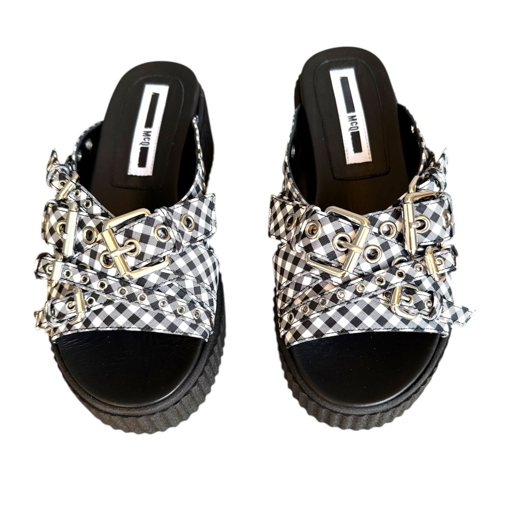 McQ Alexander McQueen Dusk Eyelet Gingham Nero Bianco Platform Sandals
